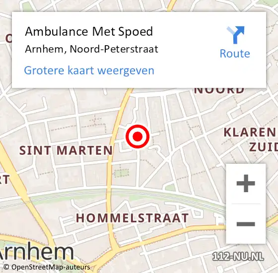 Locatie op kaart van de 112 melding: Ambulance Met Spoed Naar Arnhem, Noord-Peterstraat op 9 oktober 2018 08:40