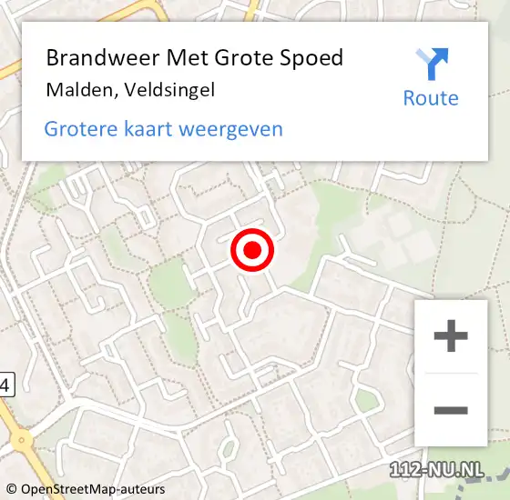 Locatie op kaart van de 112 melding: Brandweer Met Grote Spoed Naar Malden, Veldsingel op 9 oktober 2018 12:56