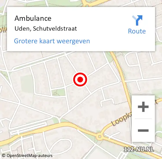 Locatie op kaart van de 112 melding: Ambulance Uden, Schutveldstraat op 9 oktober 2018 13:48