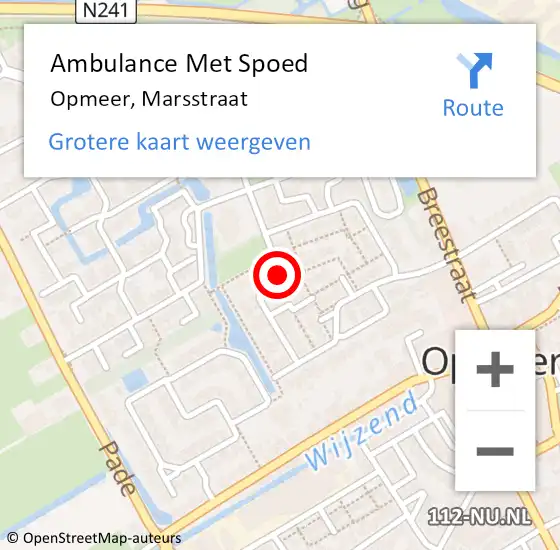 Locatie op kaart van de 112 melding: Ambulance Met Spoed Naar Opmeer, Marsstraat op 9 oktober 2018 13:48