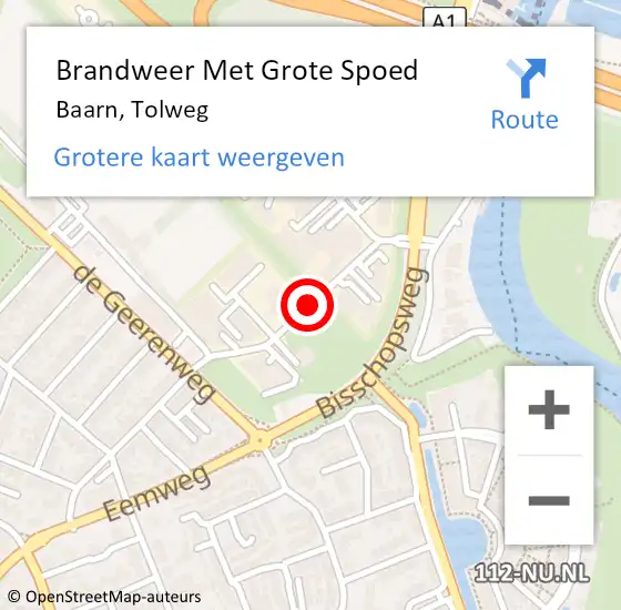 Locatie op kaart van de 112 melding: Brandweer Met Grote Spoed Naar Baarn, Tolweg op 9 oktober 2018 13:55