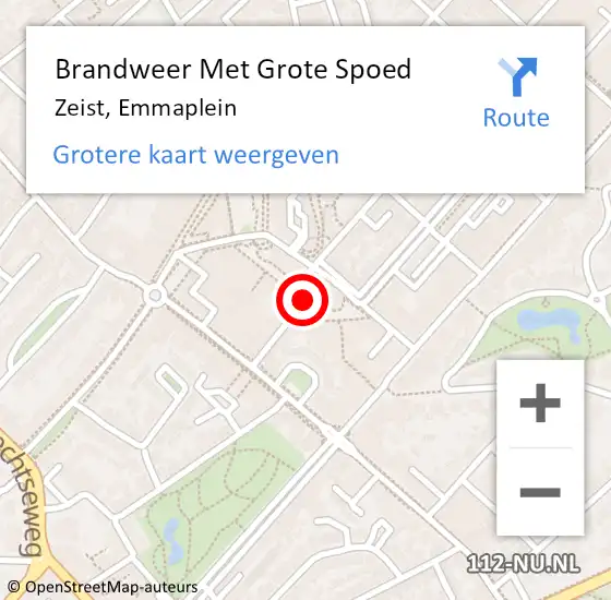 Locatie op kaart van de 112 melding: Brandweer Met Grote Spoed Naar Zeist, Emmaplein op 9 oktober 2018 15:14