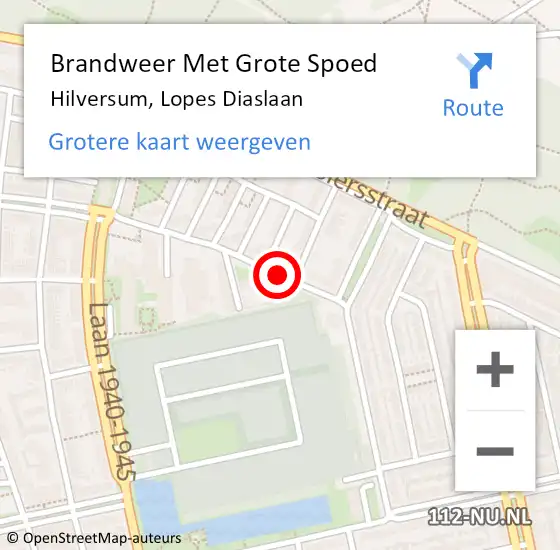 Locatie op kaart van de 112 melding: Brandweer Met Grote Spoed Naar Hilversum, Lopes Diaslaan op 9 oktober 2018 17:48
