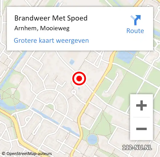 Locatie op kaart van de 112 melding: Brandweer Met Spoed Naar Arnhem, Mooieweg op 9 oktober 2018 18:03