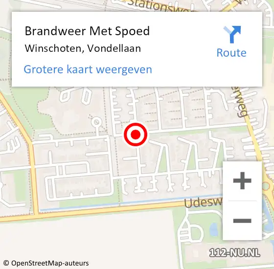 Locatie op kaart van de 112 melding: Brandweer Met Spoed Naar Winschoten, Vondellaan op 9 oktober 2018 19:10