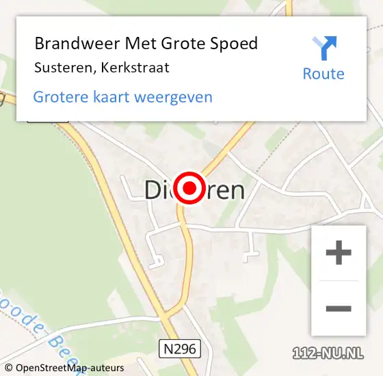 Locatie op kaart van de 112 melding: Brandweer Met Grote Spoed Naar Susteren, Kerkstraat op 9 oktober 2018 19:42
