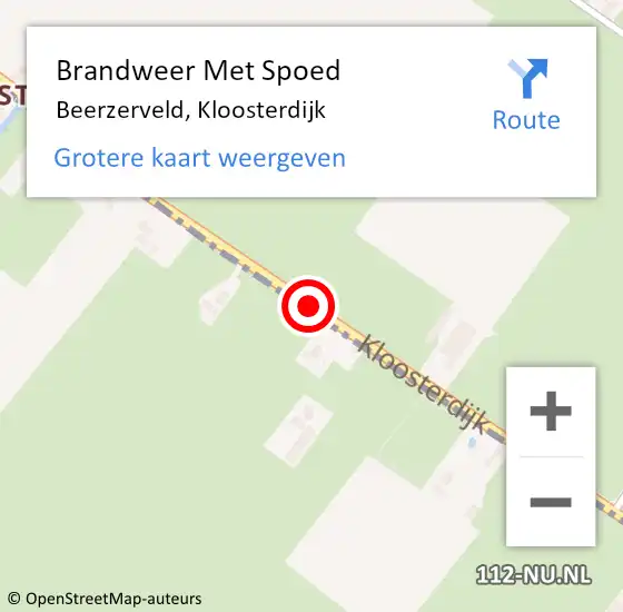 Locatie op kaart van de 112 melding: Brandweer Met Spoed Naar Beerzerveld, Kloosterdijk op 9 oktober 2018 19:54