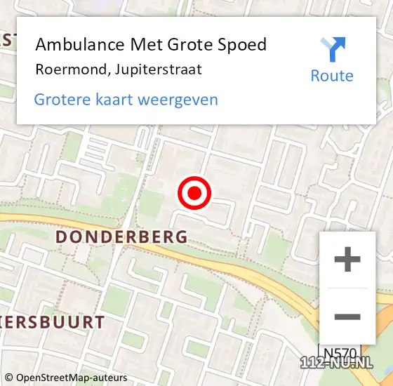 Locatie op kaart van de 112 melding: Ambulance Met Grote Spoed Naar Roermond, Jupiterstraat op 9 oktober 2018 21:24