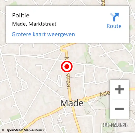 Locatie op kaart van de 112 melding: Politie Made, Marktstraat op 11 maart 2014 12:07