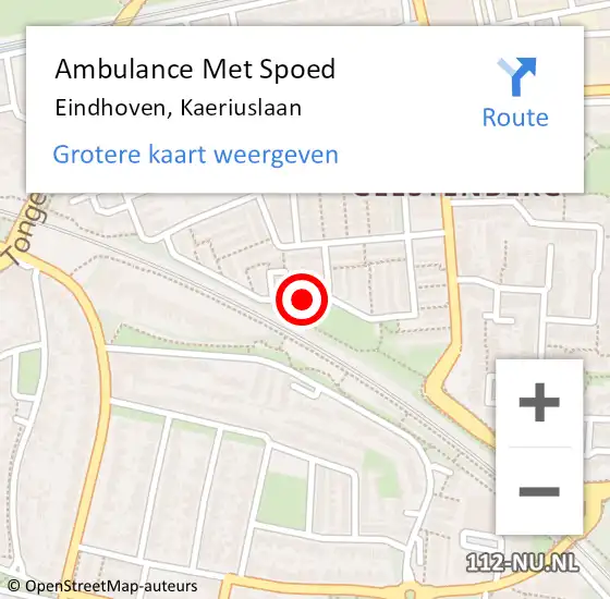 Locatie op kaart van de 112 melding: Ambulance Met Spoed Naar Eindhoven, Kaeriuslaan op 9 oktober 2018 22:30