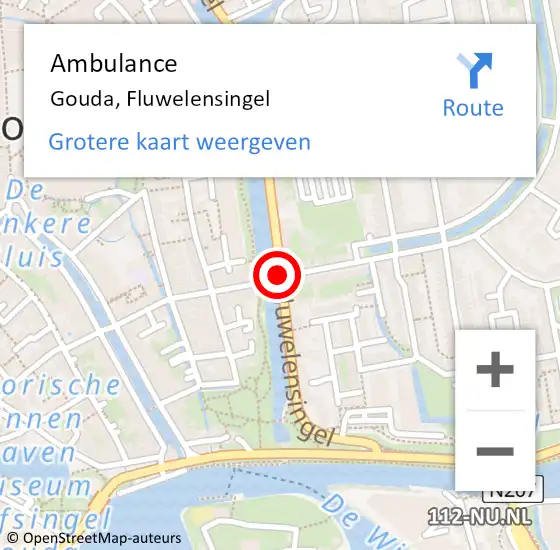 Locatie op kaart van de 112 melding: Ambulance Gouda, Fluwelensingel op 9 oktober 2018 23:02