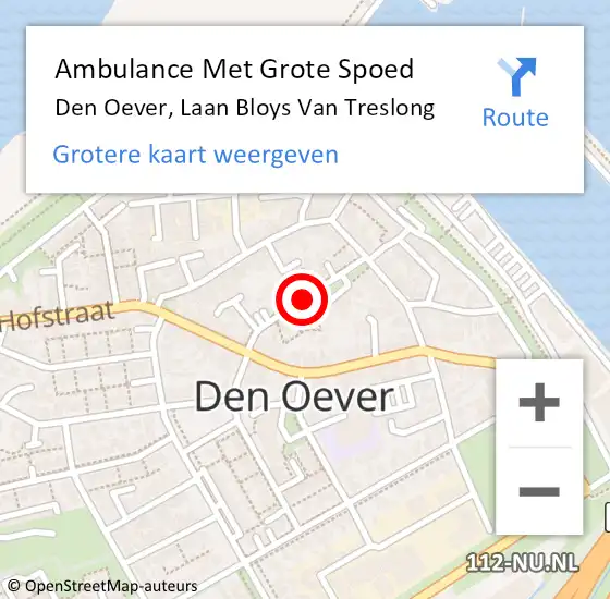 Locatie op kaart van de 112 melding: Ambulance Met Grote Spoed Naar Den Oever, Laan Bloys van Treslong op 9 oktober 2018 23:23