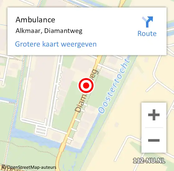 Locatie op kaart van de 112 melding: Ambulance Alkmaar, Diamantweg op 10 oktober 2018 00:21