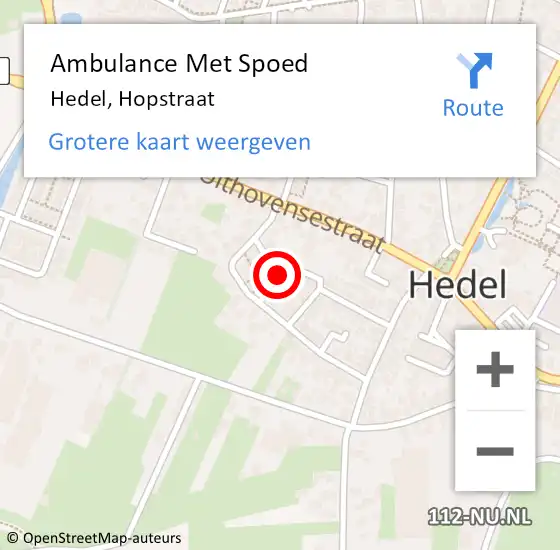 Locatie op kaart van de 112 melding: Ambulance Met Spoed Naar Hedel, Hopstraat op 10 oktober 2018 02:27