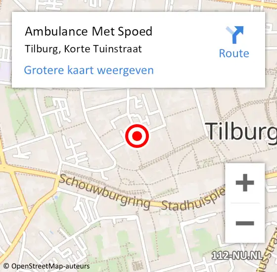 Locatie op kaart van de 112 melding: Ambulance Met Spoed Naar Tilburg, Korte Tuinstraat op 10 oktober 2018 03:34