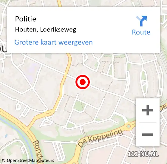 Locatie op kaart van de 112 melding: Politie Houten, Loerikseweg op 10 oktober 2018 08:32