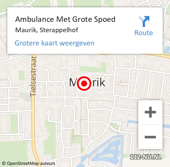 Locatie op kaart van de 112 melding: Ambulance Met Grote Spoed Naar Maurik, Sterappelhof op 10 oktober 2018 10:10