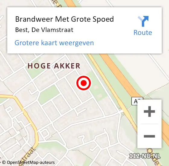 Locatie op kaart van de 112 melding: Brandweer Met Grote Spoed Naar Best, De Vlamstraat op 10 oktober 2018 10:39