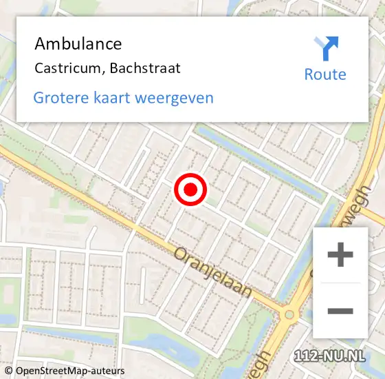 Locatie op kaart van de 112 melding: Ambulance Castricum, Bachstraat op 10 oktober 2018 11:01