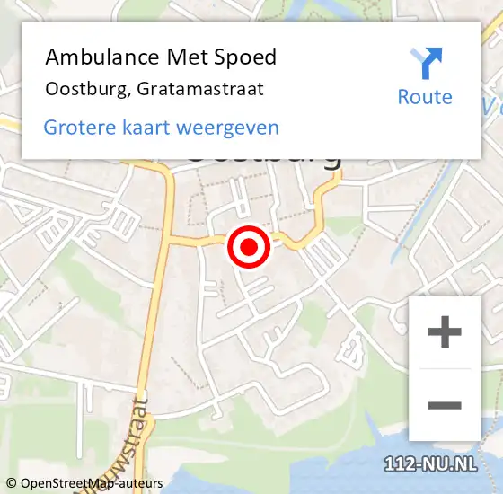 Locatie op kaart van de 112 melding: Ambulance Met Spoed Naar Oostburg, Gratamastraat op 10 oktober 2018 13:11