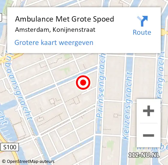 Locatie op kaart van de 112 melding: Ambulance Met Grote Spoed Naar Amsterdam, Konijnenstraat op 10 oktober 2018 13:15