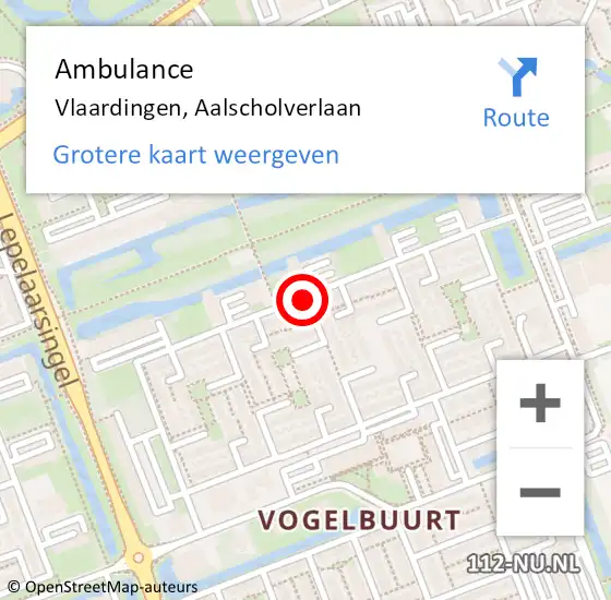 Locatie op kaart van de 112 melding: Ambulance Vlaardingen, Aalscholverlaan op 10 oktober 2018 13:26