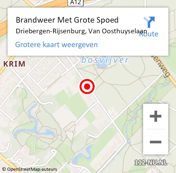 Locatie op kaart van de 112 melding: Brandweer Met Grote Spoed Naar Driebergen-Rijsenburg, Van Oosthuyselaan op 10 oktober 2018 13:26