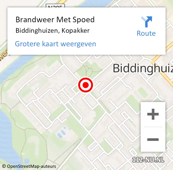 Locatie op kaart van de 112 melding: Brandweer Met Spoed Naar Biddinghuizen, Kopakker op 10 oktober 2018 15:25