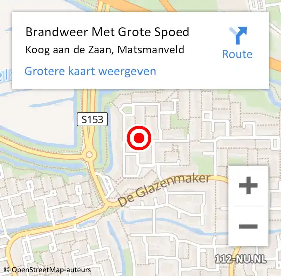 Locatie op kaart van de 112 melding: Brandweer Met Grote Spoed Naar Koog aan de Zaan, Matsmanveld op 10 oktober 2018 15:55