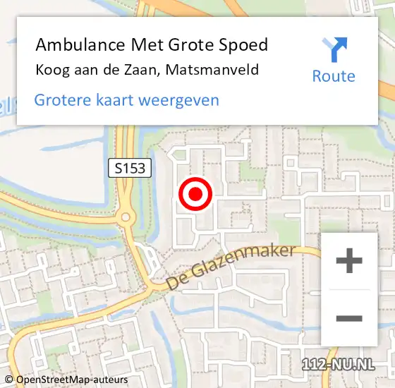 Locatie op kaart van de 112 melding: Ambulance Met Grote Spoed Naar Koog aan de Zaan, Matsmanveld op 10 oktober 2018 15:57
