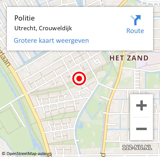 Locatie op kaart van de 112 melding: Politie Utrecht, Crouweldijk op 10 oktober 2018 16:03