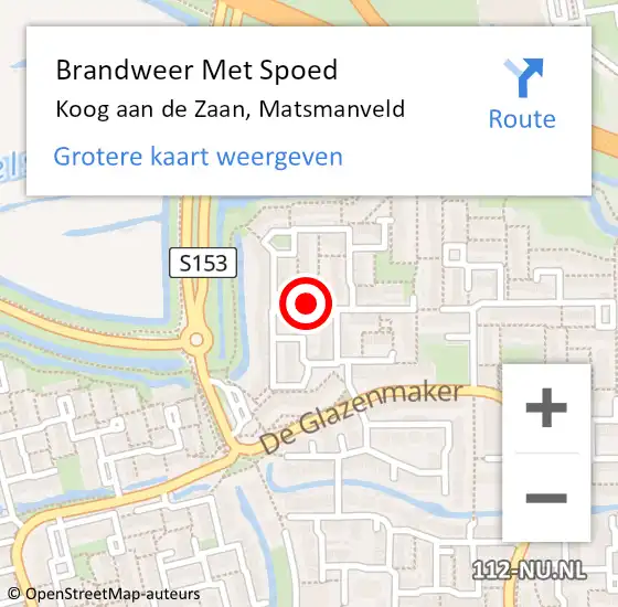 Locatie op kaart van de 112 melding: Brandweer Met Spoed Naar Koog aan de Zaan, Matsmanveld op 10 oktober 2018 16:10
