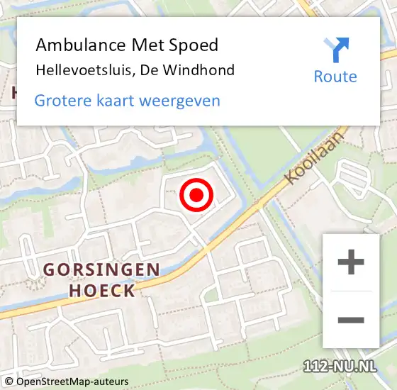 Locatie op kaart van de 112 melding: Ambulance Met Spoed Naar Hellevoetsluis, De Windhond op 10 oktober 2018 16:37