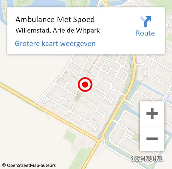 Locatie op kaart van de 112 melding: Ambulance Met Spoed Naar Willemstad, Arie de Witpark op 10 oktober 2018 17:26