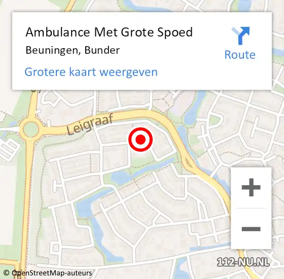 Locatie op kaart van de 112 melding: Ambulance Met Grote Spoed Naar Beuningen, Bunder op 10 oktober 2018 17:31