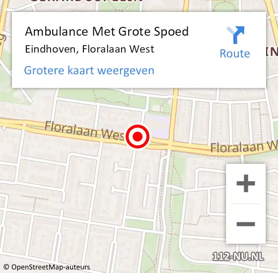 Locatie op kaart van de 112 melding: Ambulance Met Grote Spoed Naar Eindhoven, Floralaan West op 10 oktober 2018 20:49