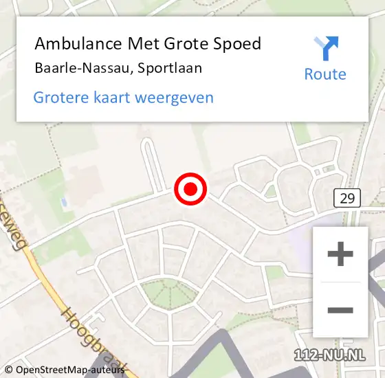 Locatie op kaart van de 112 melding: Ambulance Met Grote Spoed Naar Baarle-Nassau, Sportlaan op 10 oktober 2018 21:15