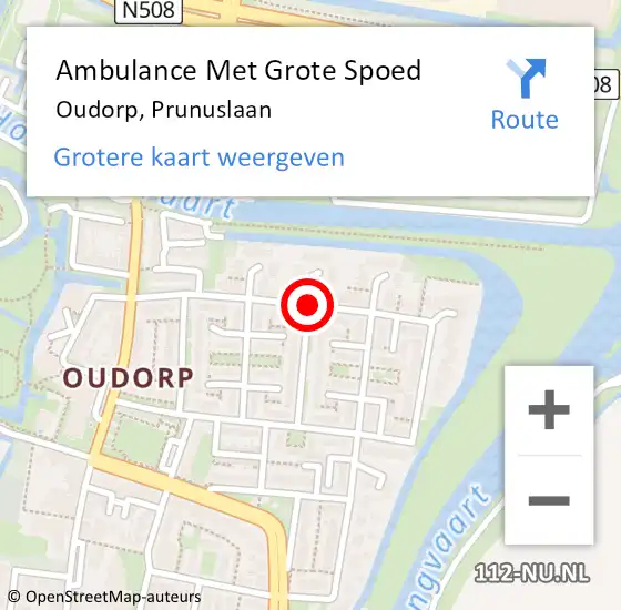 Locatie op kaart van de 112 melding: Ambulance Met Grote Spoed Naar Oudorp, Prunuslaan op 10 oktober 2018 21:43