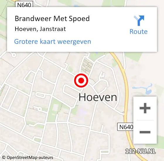 Locatie op kaart van de 112 melding: Brandweer Met Spoed Naar Hoeven, Janstraat op 10 oktober 2018 22:42