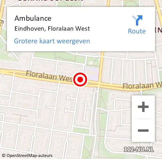 Locatie op kaart van de 112 melding: Ambulance Eindhoven, Floralaan West op 10 oktober 2018 23:03