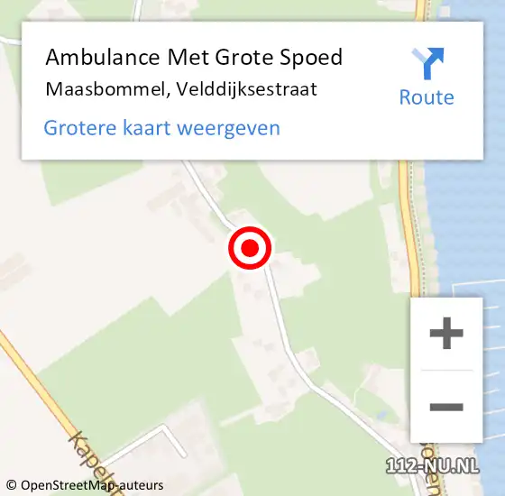 Locatie op kaart van de 112 melding: Ambulance Met Grote Spoed Naar Maasbommel, Velddijksestraat op 11 oktober 2018 01:49