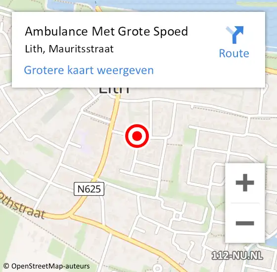 Locatie op kaart van de 112 melding: Ambulance Met Grote Spoed Naar Lith, Mauritsstraat op 11 oktober 2018 02:58