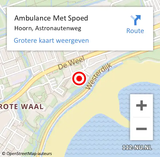 Locatie op kaart van de 112 melding: Ambulance Met Spoed Naar Hoorn, Astronautenweg op 11 oktober 2018 06:39