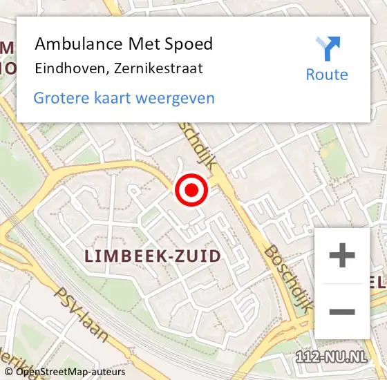 Locatie op kaart van de 112 melding: Ambulance Met Spoed Naar Eindhoven, Zernikestraat op 11 oktober 2018 09:11