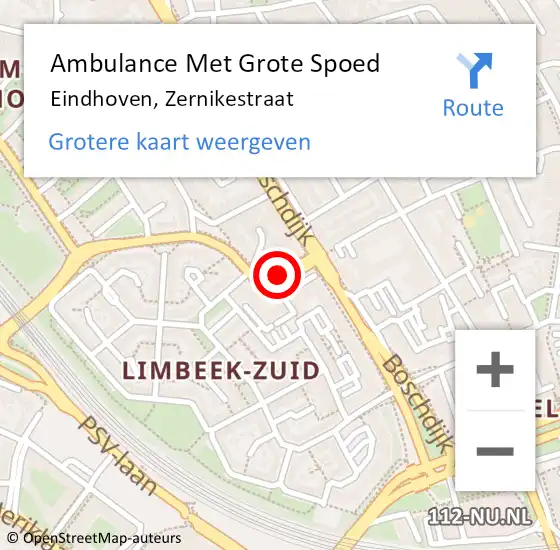 Locatie op kaart van de 112 melding: Ambulance Met Grote Spoed Naar Eindhoven, Zernikestraat op 11 oktober 2018 09:14