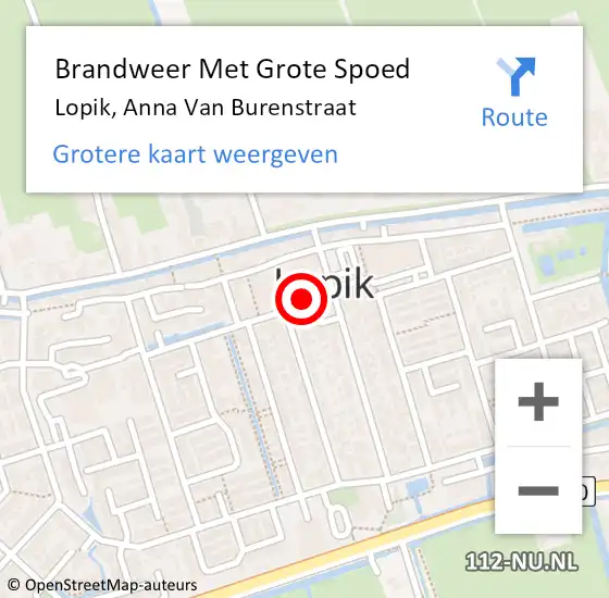 Locatie op kaart van de 112 melding: Brandweer Met Grote Spoed Naar Lopik, Anna Van Burenstraat op 11 oktober 2018 11:01