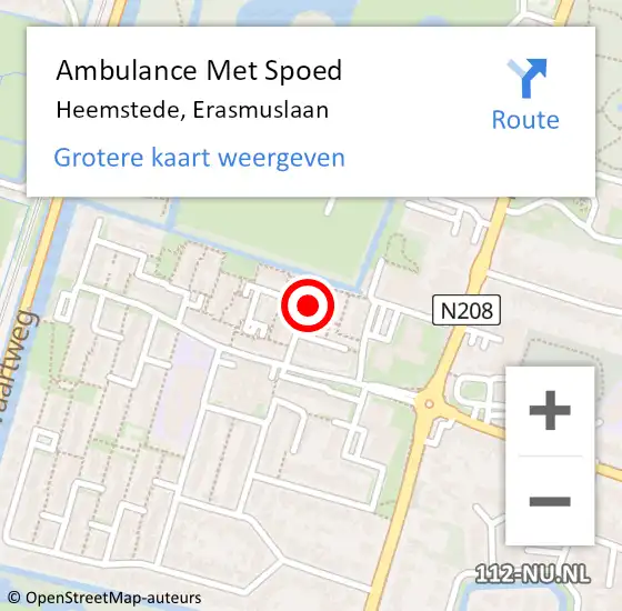 Locatie op kaart van de 112 melding: Ambulance Met Spoed Naar Heemstede, Erasmuslaan op 11 oktober 2018 13:19