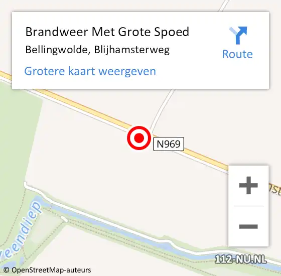 Locatie op kaart van de 112 melding: Brandweer Met Grote Spoed Naar Bellingwolde, Blijhamsterweg op 11 oktober 2018 15:00