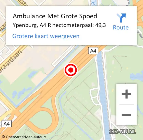 Locatie op kaart van de 112 melding: Ambulance Met Grote Spoed Naar Ypenburg, A4 R hectometerpaal: 49,3 op 11 oktober 2018 17:32