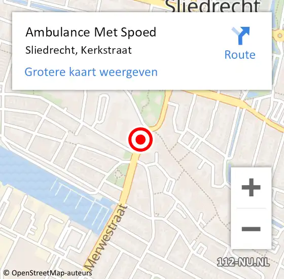 Locatie op kaart van de 112 melding: Ambulance Met Spoed Naar Sliedrecht, Kerkstraat op 11 oktober 2018 17:39